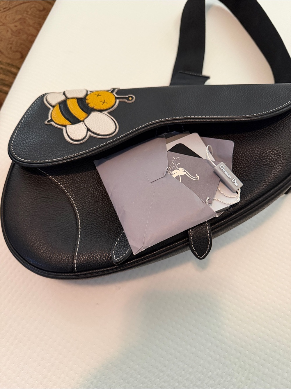 Dior Black Crossbody Saddle Bag with Bee Patch - Picture 4 of 4
